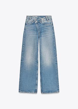 Джинси zara wide leg з перехресною блискавкою