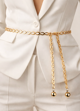 Тренд золотистий жіночий ремінь пояс ланцюжок на талію аксесуар на сукню