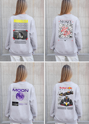 Світшот з принтом жіночий утеплений оверсайз without на флісі сірий