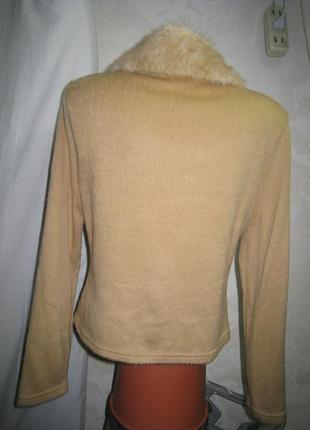Жакет кардиган трикотажный с меховым воротником, кофта, пиджак4 фото
