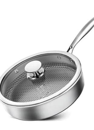 Сковорода глибока edenberg eb-13061 з нержавіючої сталі з кришкою та антипригарним покриттям 24 см сталевий