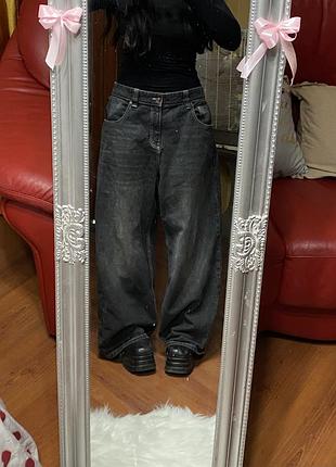 Чорні широкі джинси з високою посадкою | wide leg | р. 44