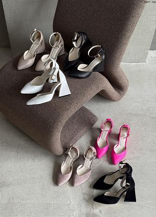 Разрывные туфли на устойчивых каблуках 😍стильные туфли на утяжелении каблука натуральная кожа, замша - италия каблук 8 см