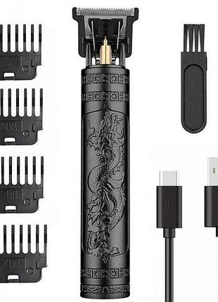 Триммер аккумулятор для стрижки волос и бороды t9-2 black, li-ion, 4 насадки (1.5, 2, 3, 4 мм) тм vintage