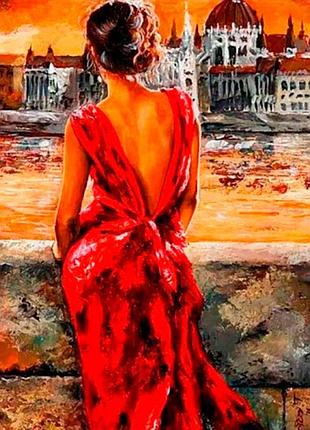 Картина за номерами "дама в червоному" крамниця чудес 40 x 50 см lc10087