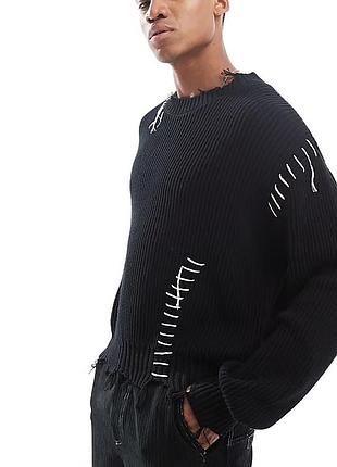 Светр чоловічий з рванками оверсайз бавовна bershka