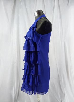 Короткое синее платье с оборками рюшами без рукавов2 фото