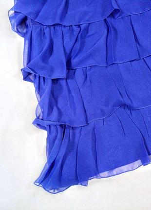 Короткое синее платье с оборками рюшами без рукавов6 фото