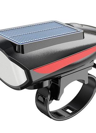 Велосипедний ліхтар 7599 із дзвінком на сонячній батареї, акб li-ion, водонепроникний акумуляторний