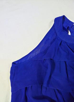Короткое синее платье с оборками рюшами без рукавов9 фото