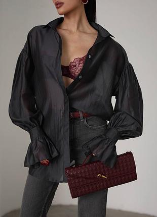 Рубашка  свободного кроя с воланами оверсайз графит тенсель