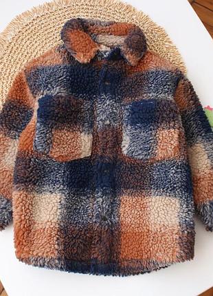 Теплая стильная рубашка шерпа в клетку tu на мальчика 12-18 мес