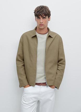 Льняная куртка на молнии massimo dutti 100% linen, l, хаки