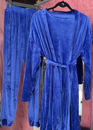 Піжама четвірка халат+футболка+штани+шорти🤍