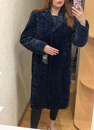 Пальто жіноче синє еко-хутро нове