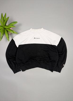 Женский оригинальный укороченный свитшот champion размер s/m черно - белый