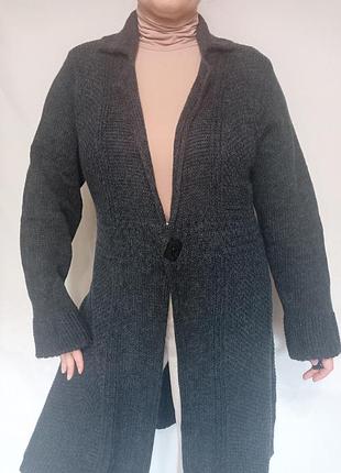Кардиган мохерный очень теплый толстый длинный темно-синий размер xl xxl недорого