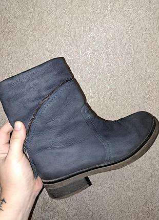 Ботинки нубук зимові 39 modern fashion темно сині, з натуральним хутром всередині
