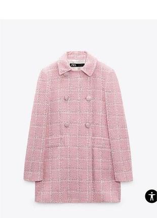 Пальто zara твідове рожеве