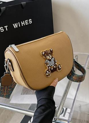 Дитяча невелика сумка з ведмедем, невелика сумка для дівчаток з ведмедиком бежевый