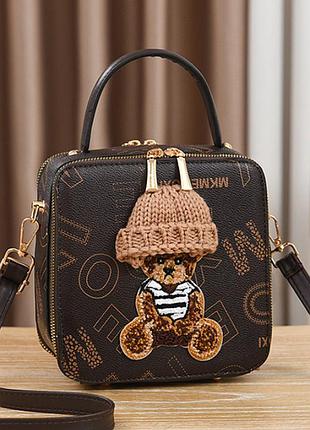 Квадратна дитяча невелика сумка з ведмедиком, сумка для дівчаток невелика з ведмедиком