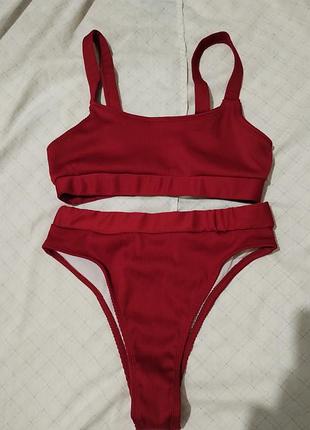 Купальник в рубчик/висока посадка