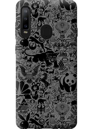 Чехол силиконовый на телефон samsung galaxy a8s чёрно-серый стикер бомбинг "2432u-1636-58250"