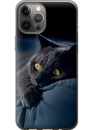 Чехол 2d пластиковый на телефон iphone 12 pro max дымчатый кот "825t-2054-58250"