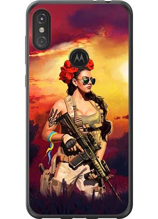 Чехол 2d пластиковый патриотический на телефон motorola one power украинка с оружием "5316t-1588-58250"