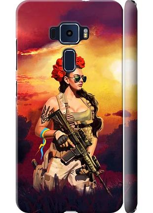 Чехол 3d пластиковый матовый патриотический на телефон asus zenfone 3 ze552kl украинка с оружием