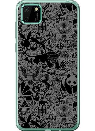 Чехол 2d пластиковый на телефон huawei y5p чёрно-серый стикер бомбинг "2432t-1936-58250"