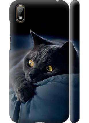 Чехол 3d пластиковый матовый на телефон huawei y5 2019 дымчатый кот "825m-1695-58250"