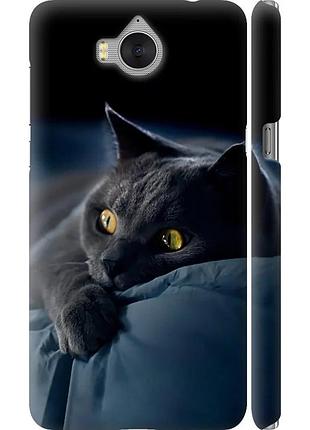 Чехол 3d пластиковый матовый на телефон huawei y5 2017 дымчатый кот "825m-992-58250"