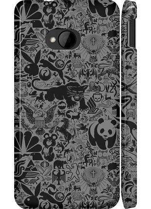 Чохол 3d пластиковий матовий на телефон htc one m7 чорно-сірий стікер бомбінг "2432m-36-58250"