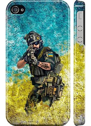 Чехол 3d пластиковый глянцевый патриотический на телефон iphone 4 воин зсу "5311c-15-58250"