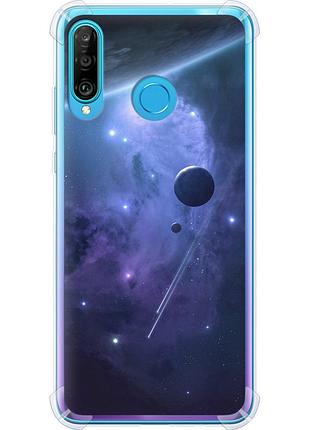 Чехол силикон с усиленными углами на телефон huawei p30 lite планеты в синем космосе "171sp-1651-58250"