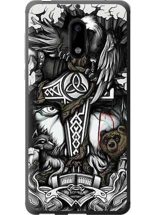 Чехол 2d пластиковый на телефон nokia 6 тату викинг "4098t-898-58250"