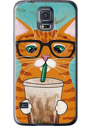 Чехол 2d пластиковый на телефон samsung galaxy s5 g900h зеленоглазый кот в очках "4054t-24-58250"
