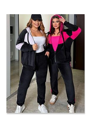 Велюровий костюм 50-60р. жіночий двійка кофта з капюшоном та штани джоггери у трендових кольорах