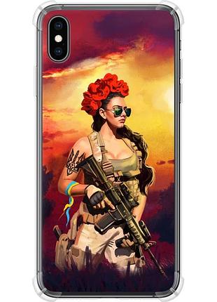 Чехол силикон с усиленными углами патриотический на телефон iphone xs max украинка с оружием