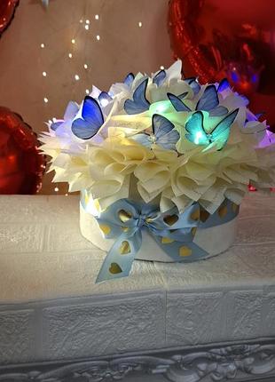 Букет ночник подарок из голубых бабочек до 8 марта женский день