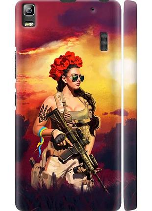 Чехол 3d пластиковый матовый патриотический на телефон lenovo a7000 украинка с оружием "5316m-120-58250"