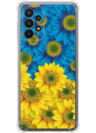 Чехол силикон с усиленными углами патриотический на телефон samsung galaxy a23 a235f жёлто-голубые цветы