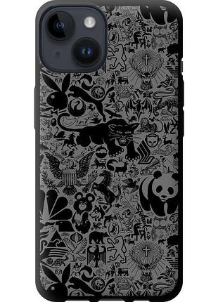 Чехол tpu на телефон iphone 14 чёрно-серый стикер бомбинг "2432b-2648-58250"