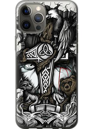 Чохол 2d пластиковий на телефон iphone 12 pro max тату вікінг "4098t-2054-58250"