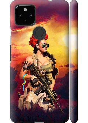 Чехол 3d пластиковый матовый патриотический на телефон google pixel 5a украинка с оружием "5316m-2286-58250"