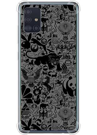 Чохол силіконовий протиударний с посиленими кутами на телефон samsung galaxy a51 2020 a515f чорно-сірий стікер бомбінг