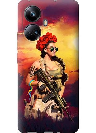 Чехол силиконовый патриотический на телефон realme 10 pro plus украинка с оружием "5316u-2944-58250"