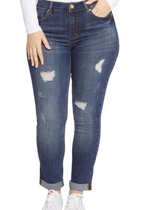 Стрейчивые джинсы с потертостями высокая посадка от f&f