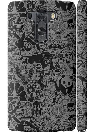 Чехол 3d пластиковый матовый на телефон lg g3 d855 чёрно-серый стикер бомбинг "2432m-47-58250"